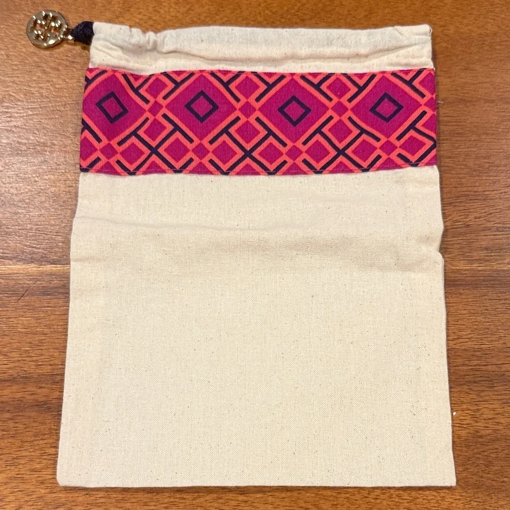 Tory Burch Small Canvas Dust Bag Pink Trim 8.5